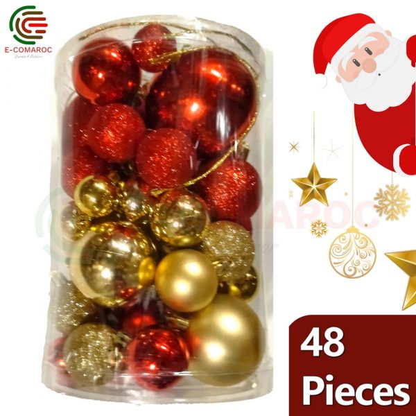 Pack Boules De Noël 48 Pieces Rouge-Dorée